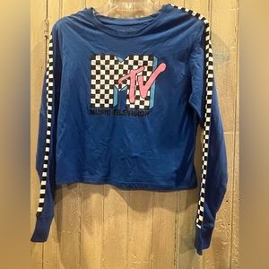 MTV | Blue Long‎ Sleeve 90's Themed Top  Sz Small